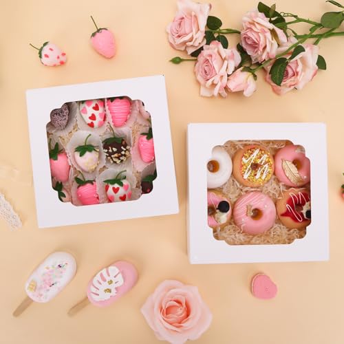Moretoes 45pcs Bakery Boxes, 8x8x2.5 Inches Cookie Boxes with Window
