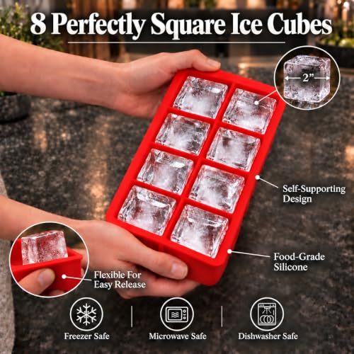 HIC Kitchen Big Block Silicone Ice Cube Tray, European-Grade, Non-Stick, Makes 8 Large Ice Cubes - size: 8 Large Ice Cubes