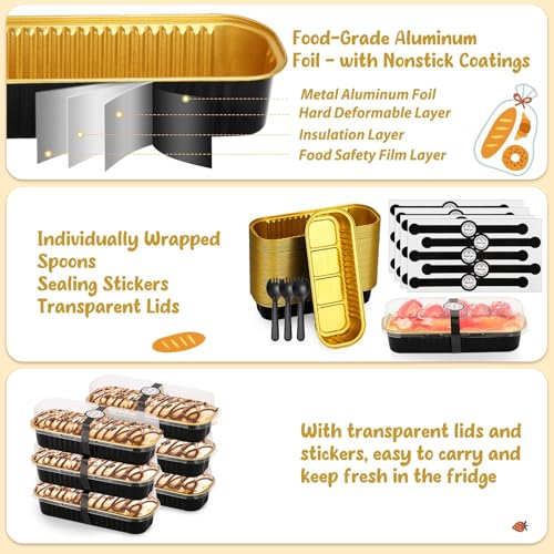 selizo 60 Pack 6.8oz Mini Loaf Baking Cake Pans with Lids, Rectangle Disposable Aluminum Foil Loaf Baking Pans, Small Baking Cake Tins Cup Cake Containers for Individual Cakes - color: Black