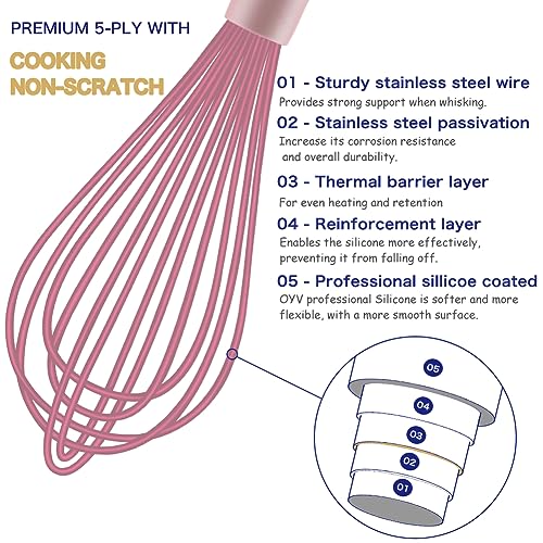 OYV Dishwasher Safe Silicone Whisk, 12-Inch, Non-Scratch, Pink - color: Pink