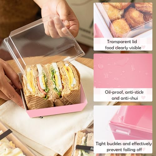 BUIYLV 50 Pack Charcuterie Boxes with Clear Lids, 4 Inches Pink Dessert Boxes To Go Disposable Mini Charcuterie Boxes for Cookie, Sandwich, Strawberry, Cupcake, Macaron, Cake Slice - color: Pink