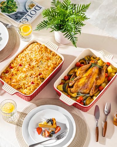 MALACASA 4.4 QT Ceramic Casserole Dishes for Oven, 9x13 Baking Dishes, Red - color: Red