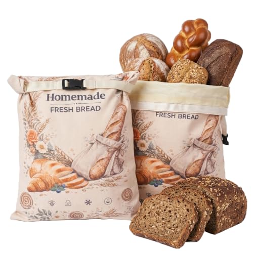 KEKUOU 2-Pack Reusable Beeswax Bread Bags for Homemade Sourdough - color: Beige