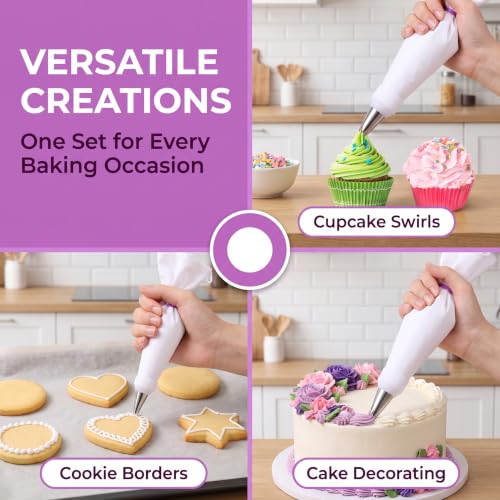 Reusable Piping Bags and Tips Set for Cake Decorating, Cupcakes