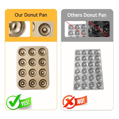 Donut Pans 2 Pack, 12 Cavity Nonstick Doughnut Trays, Gold