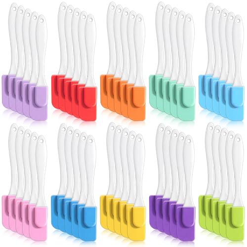 50 Pcs Mini Silicone Spatulas Bulk, 7 Inch Small Rubber Spatulas, 10 Colors