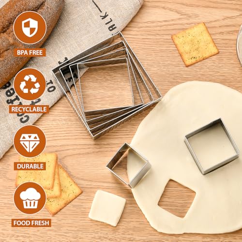 6 PCS Square Cookie Cutter Set - Cookie Cutters (1.5-4 Inch), Stainless Steel Set for Baking, Cookies, Biscuits & DIY - Durable Square Cutters for Holiday & Daily Use
