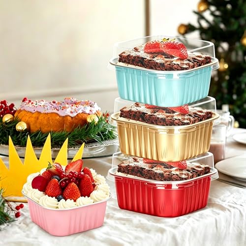 60Pack 5oz Mixcolor Mini Cake Pans with Lids Baking Cups Aluminum Foil Pans Tins, Individual Dessert Cups Containers for Sales,Party,Picnics - color: Mixcolor