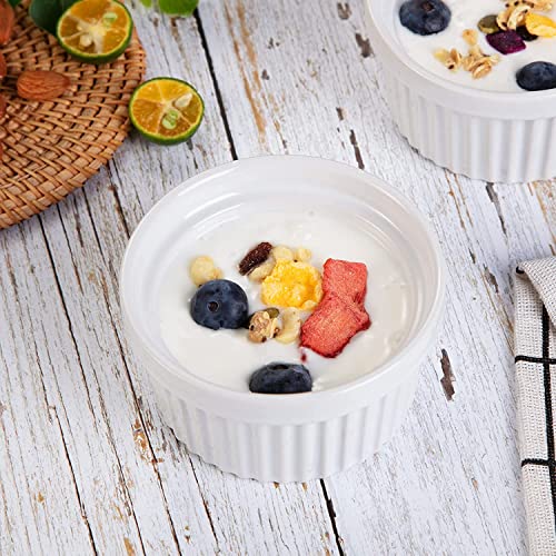 8 Oz Ramekins Set of 8, Ceramic Ramiken Oven Safe, Stackable Souffle Cups, Creme Brulee Ramekins for Baking, Dessert, Ice Cream, Snack, Souffle Dishes (White)