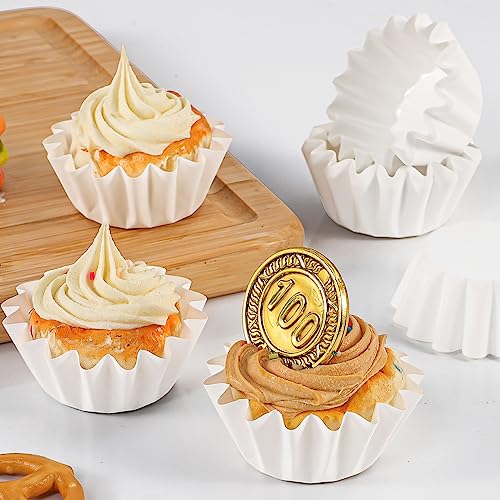 Caperci Heavy Duty White Mini Cupcake Liners Small Muffin Cups for Baking - color: White