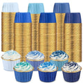 Geiserailie 100 Pcs Blue Jean Cupcake Liners Gold Foil Wrappers - color: Blue Jean, style: Classic