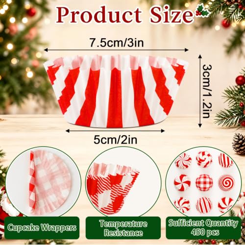SANNIX 450 Pcs Christmas Cupcake Liners Red and White Xmas Baking Cups Set - style: Christmas Candy Cane