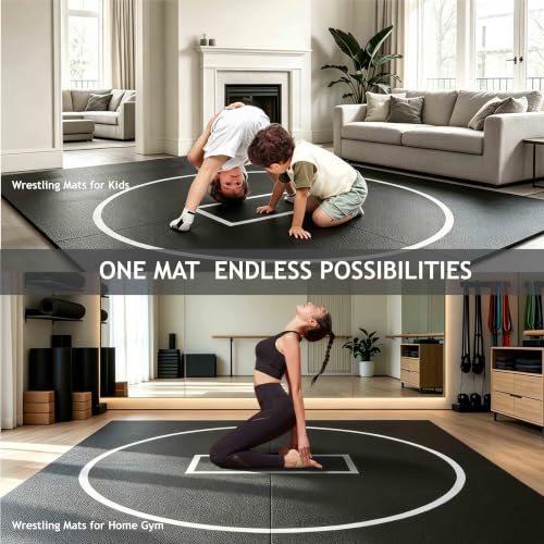 Rollable Wrestling Mat, 1.2" XPE Foam Mats for BJJ Jiu Jitsu & Judo - color: Black, size: 8'x8'