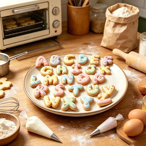 Letter Cookie Cutters Shapes Large 3 Inch - 26 Pcs Stainless Steel Round Alphabet Letter Cookie Cutter Set Fondant Biscuit Fruit Dough Mold Tools for Sandwich, Birthday, Christmas, and Holiday Party - color: Round Letter cookie cutters - 3 INCH