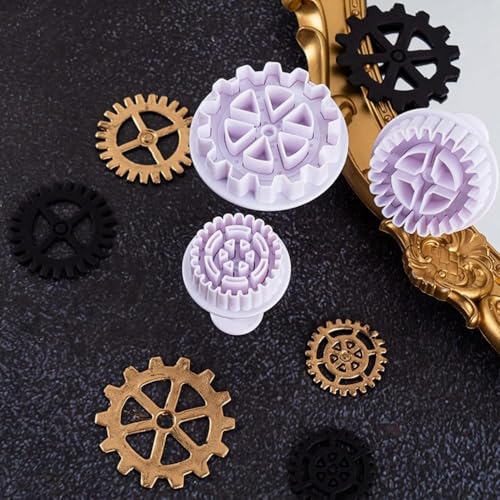 3Pcs Gear Cookie Cutters, Steampunk Cogs Plunger Mold, 3D Stamp Set, Cookie Cutters Baking Tools