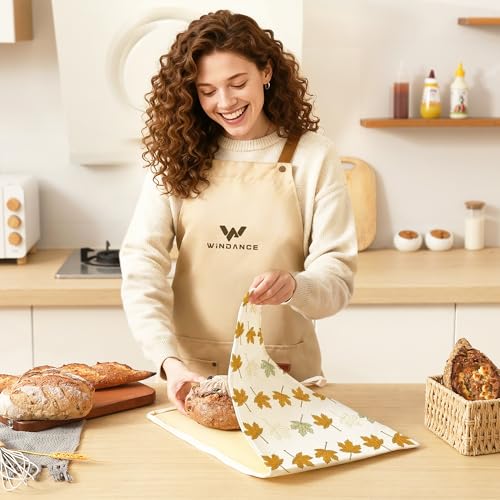 WiNDANCE 2 Pack Beeswax Bread Bags with Zipper, XL(13x17in) Sourdough Bread Storage for Homemade, Freezer Storage Bag to Keep Fresh, Cotton Beeswax Container, Baguette Bag with Liner Kitchen Baking - color: maple leaf