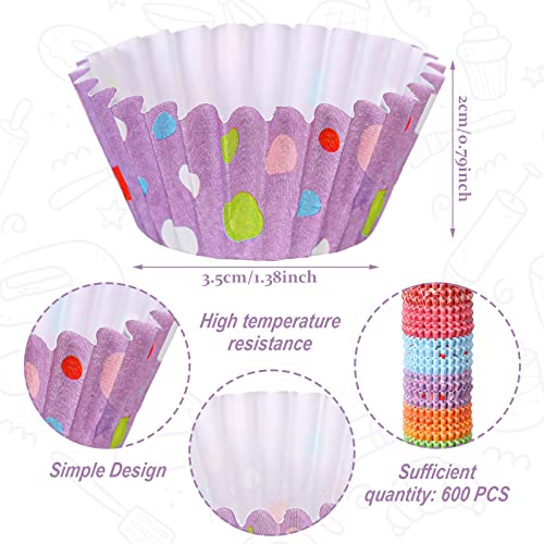 Funtery 600 Pack Mini Rainbow Cupcake Paper Liners, Muffin Liners, Dot