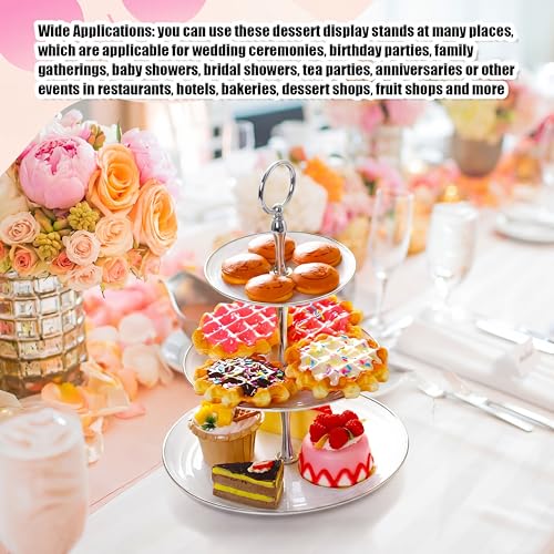Teenyyou 8 Pack 3 Tier Plastic Cupcake Stand Bulk, Silver White, Round - color: Silver White, style: Round