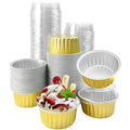 100Pcs Aluminum Cups with Lids,5oz Disposable Ramekin Baking Cups Muffin Liners Mini Pie Pans Foil Cupcake Containers for Christmas Party Wedding Party,Gold - color: Gold
