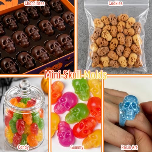 120 Cavity Mini Skull Silicone Molds, Halloween Skull Gummy Candy Mold - color: Skull Candy Mold, Green+Orange+Red