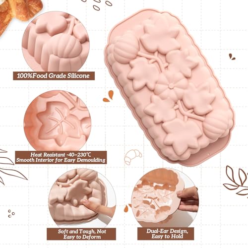 Vesici 3 Pcs Fall Thanksgiving Silicone Loaf Pans, Pumpkin Bread, 6-cup
