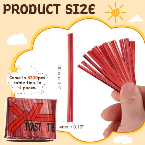 HARFINGTON 1600Pcs Bag Twist Ties 2.4" Reusable Metallic Wire Cable Ties - color: Red