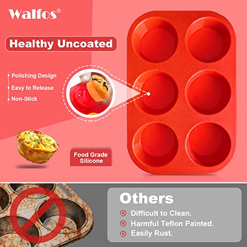 Walfos Silicone Muffin Pan - 6 Cup Non-Stick Cupcake Pan for Baking, Food Grade and BPA Free, Perfect for Egg Muffin, Cupcake, Quiches and Frittatas (3 Pack) - size: 3 Pcs: 6Cups, Regular, style: Muffin Pan