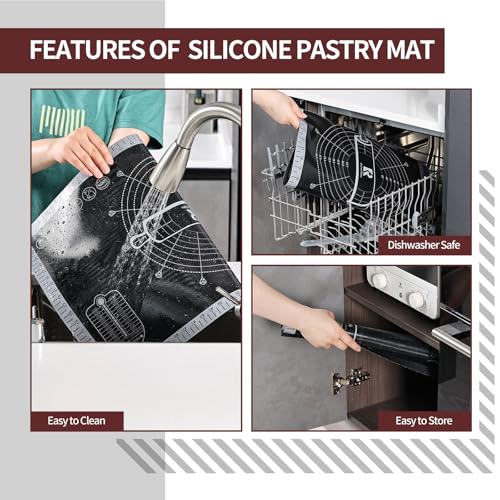Silicone Pastry Mat Extra Large with Measurements 26''x16'' for Reusable,Non-slip Silicone Baking Mat, Counter, Dough Rolling, Oven Liner,Fondant/Pie Crust (Translucent_Grey, 16''W x 26''L) - color: Translucent _Grey