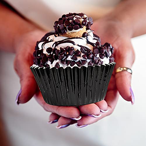 Black Cupcake Liners for Baking,GOLF 500 Pack Standard Size Black Foil Cupcake Liners Wrappers Metallic Baking Cups,Muffin Paper Cases - color: Black