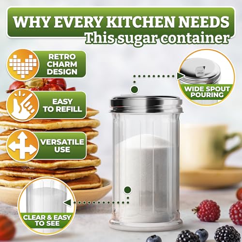 12 Oz Glass Sugar Dispenser with Pour Spout, Sugar Container for Coffee Bar - size: 1 Pcs 12 Oz