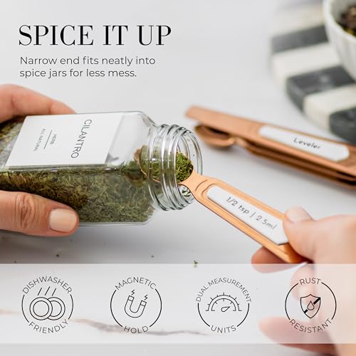 Styled Settings Copper Measuring Spoons Set with Leveler, 8-Piece - color: White & Copper