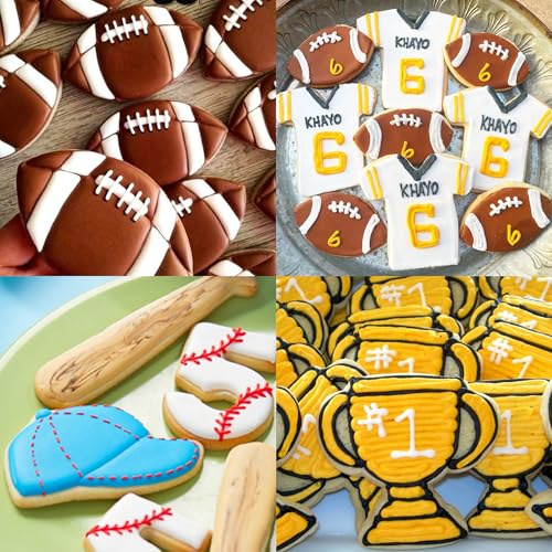 12PCS Football cookie cutter set Set, Fondant Biscuits Molds for Football, Jersey, Shorts, Shoe, Whistle, Helmet, Beer Mug, Glove, Trophy Cup, Cap, Table Tennis Racket, Foam Finger - Stainless Steel - color: Sports