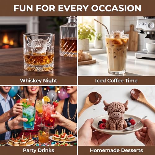 3D Mini Highland Cow Ice Cube Silicone Mold, Cow Shape Ice Tray