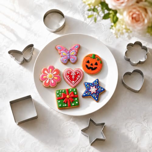 6-Pack Cookie Cutters, Flower Star Heart Circle Square Butterfly - color: 6 set silver