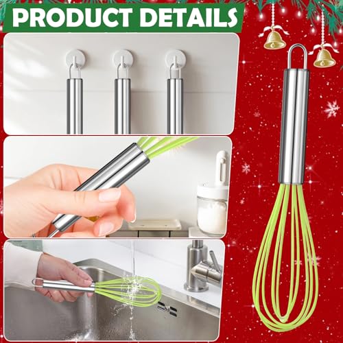 6 Sets 8 Inch Christmas Whisk Bulk Baking Supplies, Xmas Silicone Whisks Baking Gift Set with Greeting Cards Ribbon Bags, We Whisk You A Merry Christmas Neighbor Gifts for Employee Cooking Ornaments