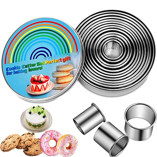 12 Pieces Biscuit Cookie Cutter Set With Tin Box Biscuit Plain Edge Round Cutters Metal Ring Baking Molds, Stainless Steel Cookie Dough Biscuit Muffins Cutters in Graduated Sizes - size: 12 Sizes With Tin Box
