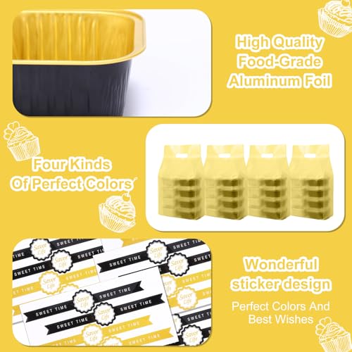 424 Pack Black Gold Mini Loaf Pans Set with Lid and Spoon - color: Black and Gold