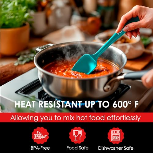 Silicone Spoon Spatula - 600ºF Heat-Resistant Non-Stick Rubber Spoonula | Use as Silicone Kitchen Scraper Utensil - Baking and Cooking Strong Stainless Steel Core | UpGood Kitchen Utensils, (Teal) - color: Teal
