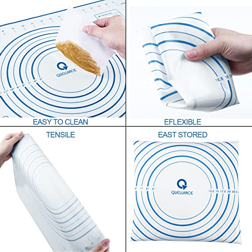 Wood French Rolling Pin for Baking, QUELLANCE Wooden Dough Roller with Silicone Baking Mat, Beech Wood Rolling Pins for Baking Dough, Pizza, Pie, Pastries, Pasta and Cookies,Blue Pastry Mat - size: BL-16 inch