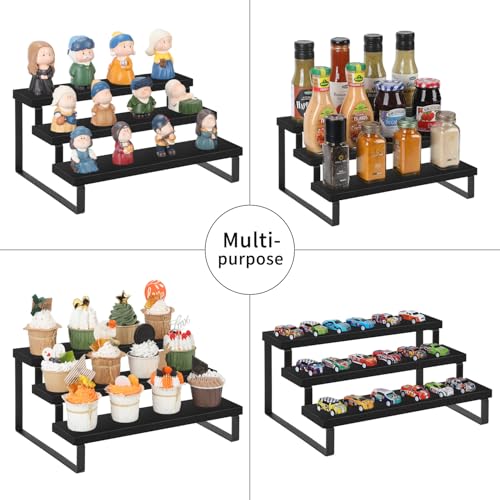 YINMIT Wooden Display Riser Stand, Tiered Perfume and Cologne Organizer Stand, 3 Tier Spice Rack Organizer, Rustic Display Shelf for Candles (3 Tier,2Pack,Black) - color: 3 Tier,2 Pack,Black
