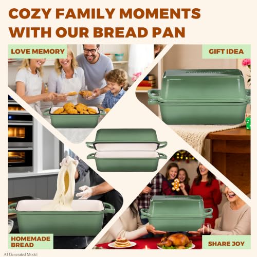 Cast Iron Loaf Pan with Lid, 11x5 Inch 5.8 Qt Sourdough Pan - color: Pistachio, size: 11x5 Inch