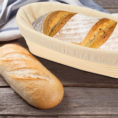 2PACK 12 inch Oval Bread Proofing Basket Banneton Bread Dough Proofing Rising Rattan Basket & Liner for Baking Bread Making - size: 2 PACK 12 inch