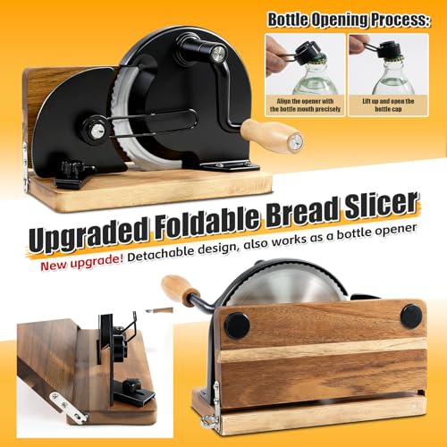 Manual Bread Slicer,Multi-Functional Foldable Hand-Cranked Bread Slicer with Steel Guard Plate and Non-Slip Base Pad Features Adjustable Thickness with Scale Lines for Even slicing Homemade(Black) - color: Black