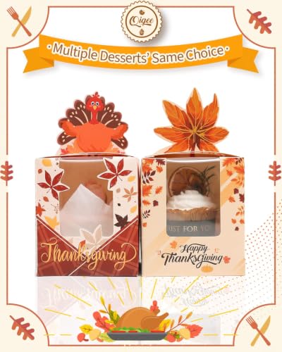 qiqee Thanksgiving Individual Cupcake Boxes Cupcake Holders Disposable 60pcs Single Cupcake Boxes with Window 3.7"x3.7"x4.5" Cupcake Containers For Thanksgiving - color: Thanksgiving, size: 60Pcs, One Holder