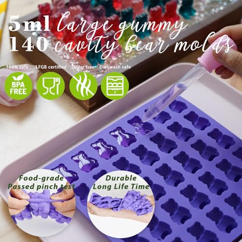 LUSHYUM 4PCS Large 5 ML Gummy Bear Moulds, 140 Total Cavities