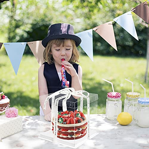 10 Inch Clear Cake Box,2 Pcs 10x10x9 Inch Transparent Cake Box with Ribbon - size: White-2 Set