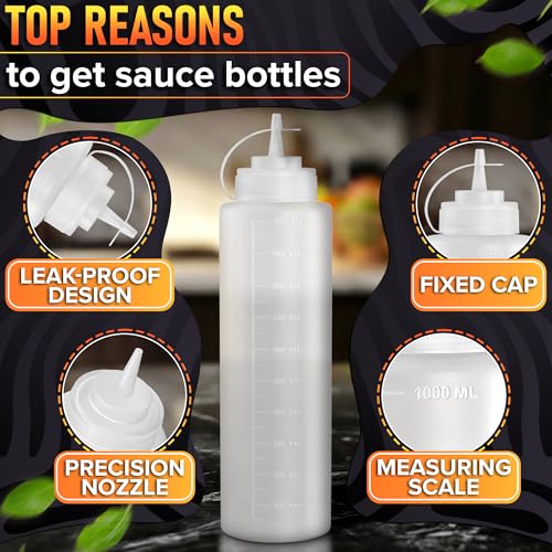 6 Pack 36 oz Plastic Condiment Squeeze Bottles for Sauces, Syrup Bottles