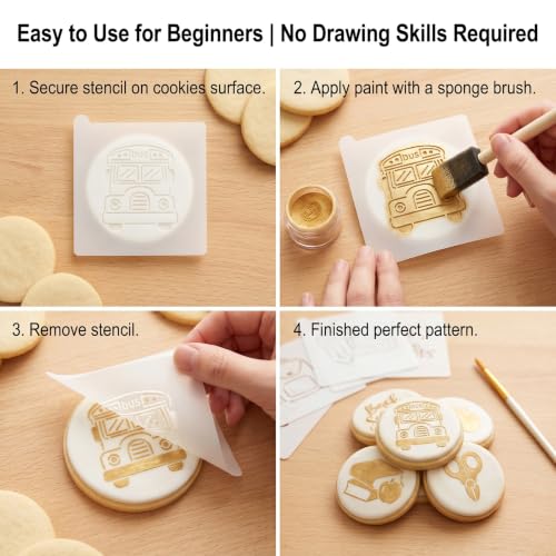 12PCS 4x4 Inch Back to School Cookies Stencils for Baking