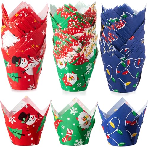Motiskyy 300 Pcs Jumbo Tulip Muffin Liners, Christmas Color - color: Christmas Color