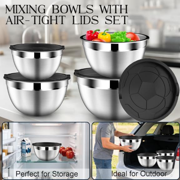 Mixing Bowls with Lids Set, Stainless Steel Mixing Bowl with Colander - color: 9PCS Black
